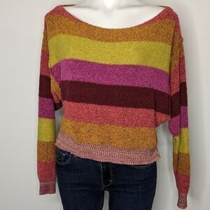Free People orange pink yellow striped boat neck sweater S